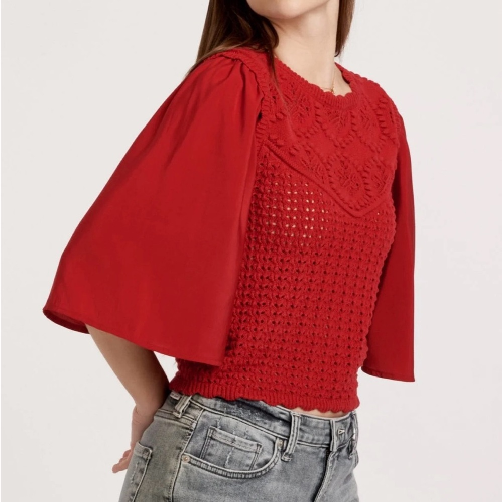 Another Love Red Crochet Blouse Size M - Picture 8 of 11
